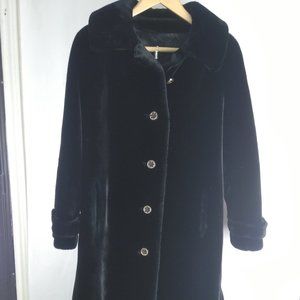 Vtg Black Faux Fur Coat Women's 10 Union Made